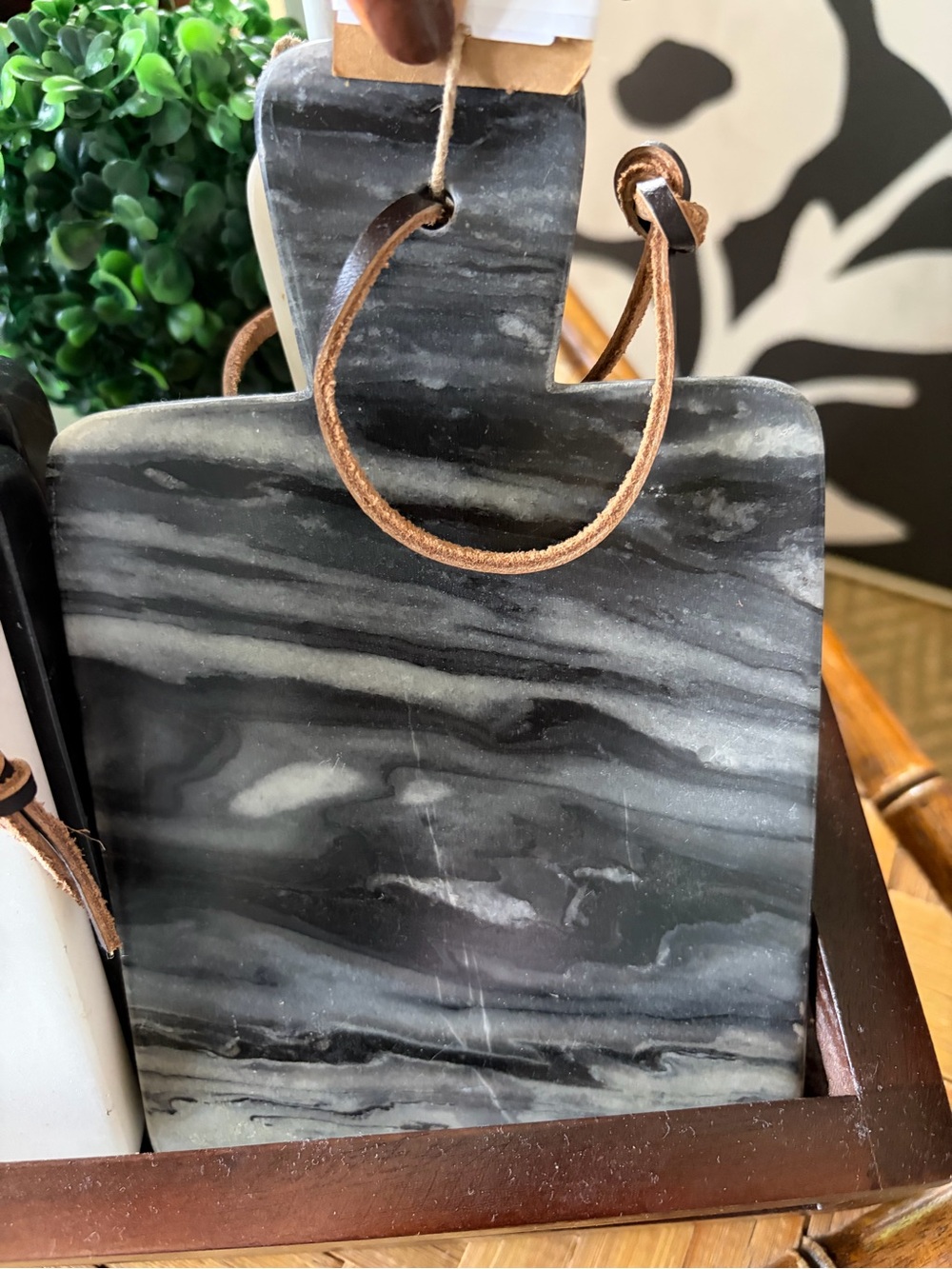 Mud Pie Black Small Heavy Marble Serving Board with Leather Strap - Picture 5 of 5